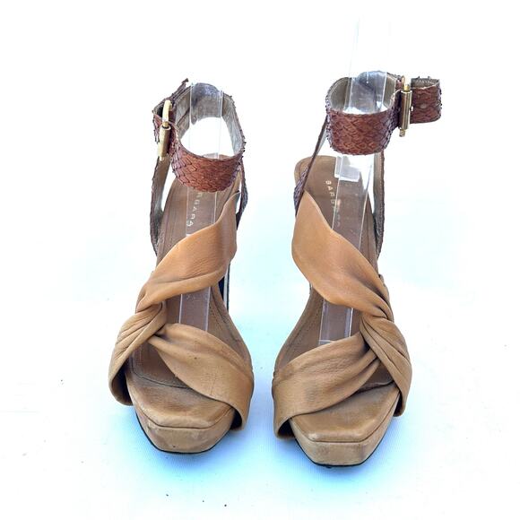 Barbara Bui Snake Ankle Strap Platform Heels Pumps Leather Tan 6 Size 36 - Picture 4 of 10